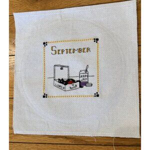 Handmade Counted Cross Stitch September Cat 9”x 9” 4” x 4”